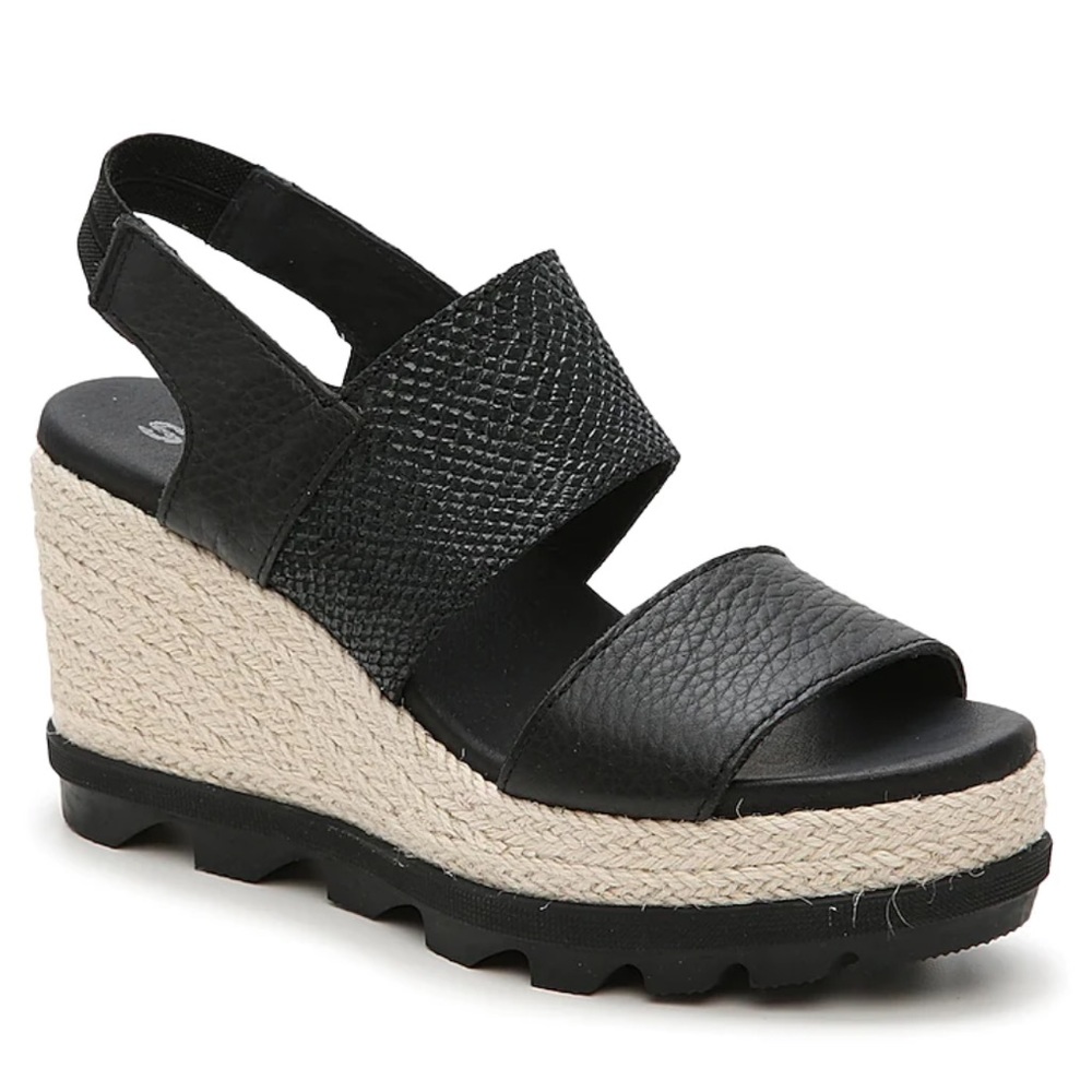 Sorel Black Espadrille Wedge Sandals